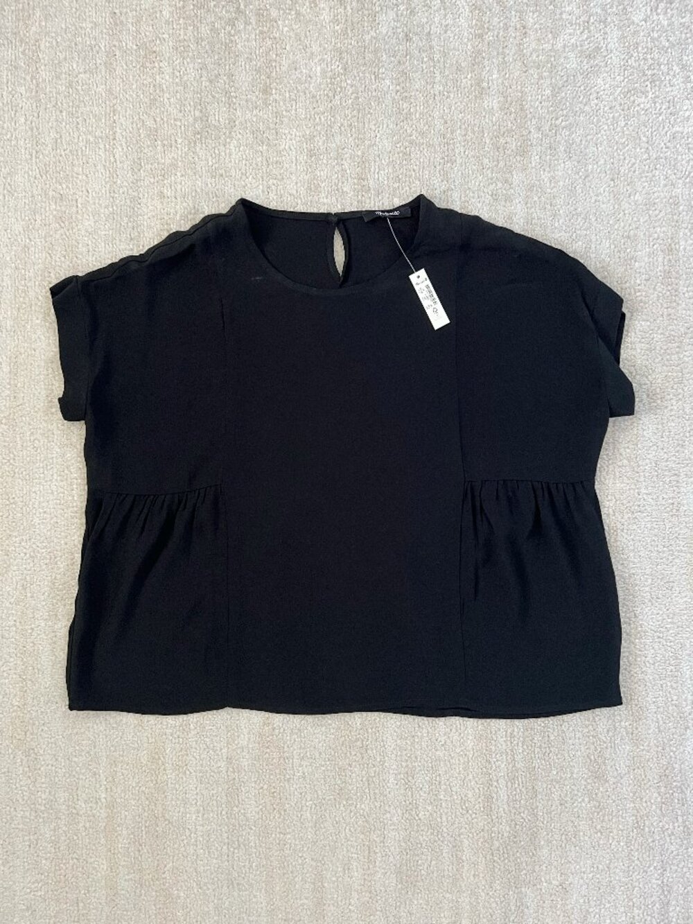 Madewell Cuffed Sleeve Shirred Blouse Top Black NWT Size XS